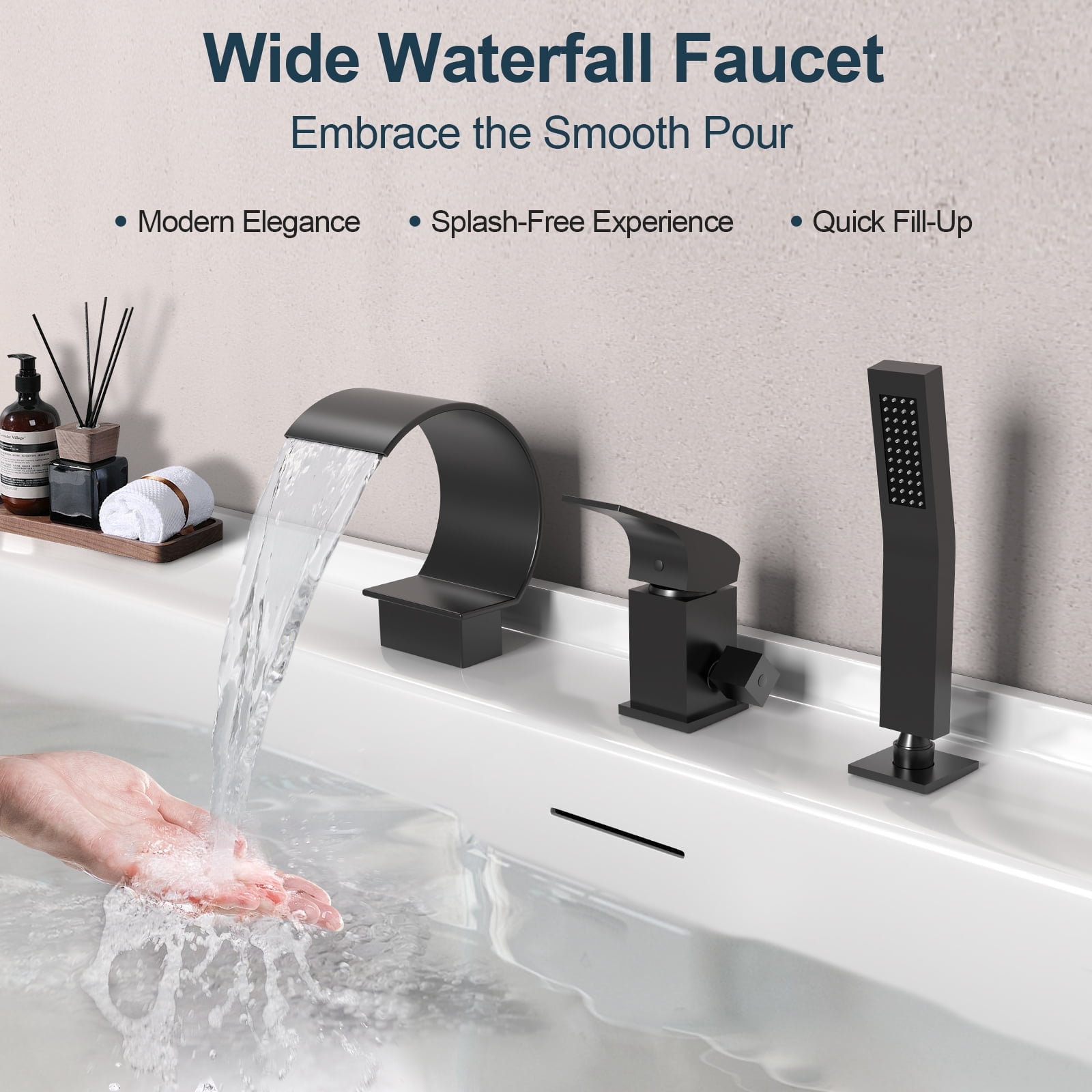 DOMETOUR Tub Faucet with Hand Shower, Waterfall Roman Bathtub Faucet ...