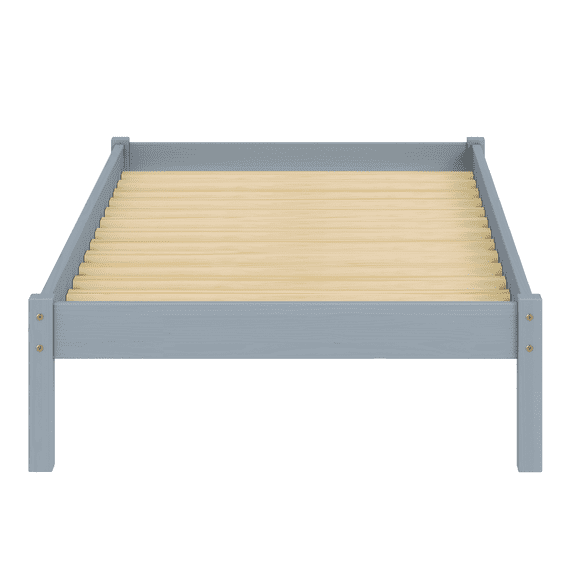 DOMETOUR Wooden Platform Bed Frame Twin Grey, Pine Solid Slats Foundation, No Box Spring Needed Easy Assembly