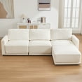 thumbnail image 1 of DOMICARE 111" White L-Shaped Modular Sectional Sofa with Ottoman, Oversized 4 Seater Couch with Thick Chenille Cushions, Comfy Living Room Sofa, 1 of 7