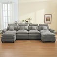 thumbnail image 1 of DOMICARE 134'' Cloud Modern U-Shaped 4-Seater Couch with Removable Headrest & 2 Ottomans, Modular Oversized Chenille Sectional Sofa with Armrests for Living Room, Light Gray, 1 of 10