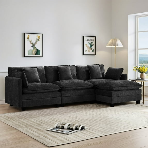 Domicare Modern 3 Seater Sectional Sofa with Ottoman, Sofas for Living Room, Living Room Furniture,Dark Grey