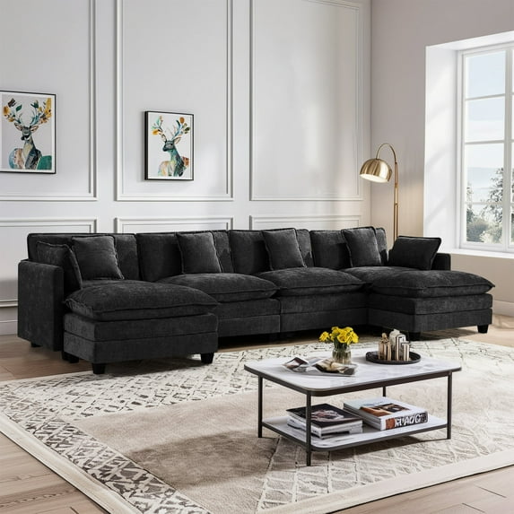 Domicare Modern 4 Seater Sectional Sofa with 2 Ottomans, Sofas for Living Room, Living Room Furniture,Dark Grey