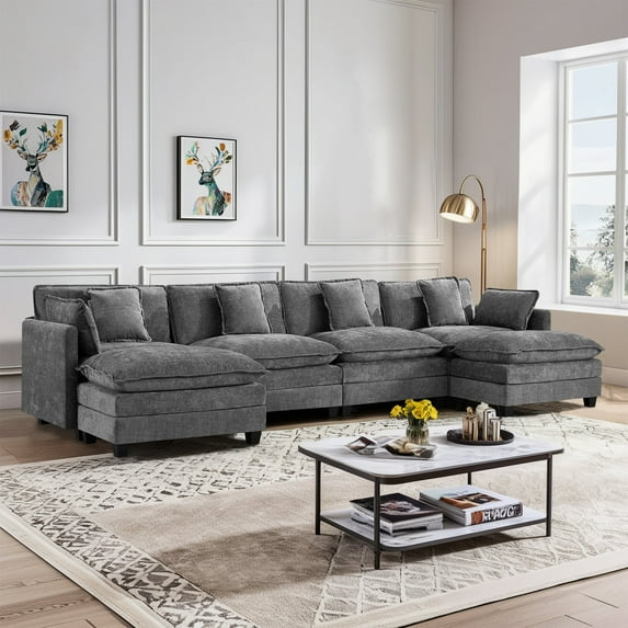 Domicare Modern 4-Piece Sectional Sofa with 2 Ottomans, Sofas for Living Room, Living Room Furniture,Light Grey