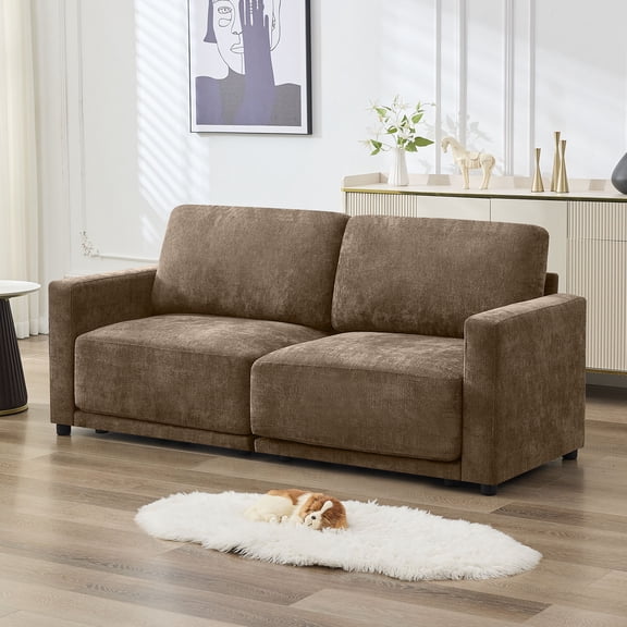 DOMICARE 77" Oversized Brown Loveseat Sofa, 2 Seater Modular Sectional Couch with Thick Chenille Cushions, Comfy Living Room, Easy Assembly