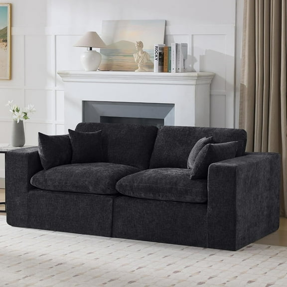 Domicare Cloud Couch Sectional, 2-Seater Plush Sponge Sectional Couches for Living Room，Dark