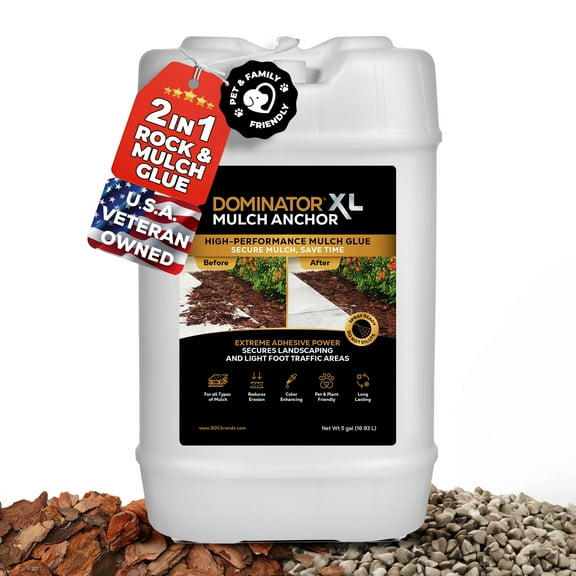 DOMINATOR XL Mulch Anchor 5 Gallon: Mulch Glue and Pea Gravel Stabilizer, Ready to Use Spray, Lasts up to 2 Years, Fast-Dry, Non-Toxic