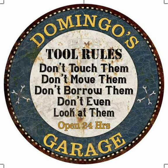 DOMINGO'S Garage Rules 14" Round Metal Sign Garage Wall Decor 100140015390