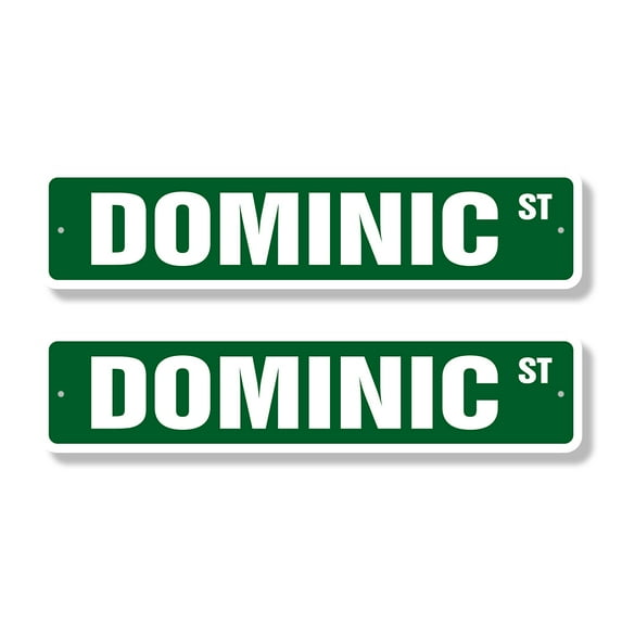 DOMINIC Classic Street Sign (2 Pack) Childrens Name Room Sign Road Sign | 4" X 18" Plastic Address Sign