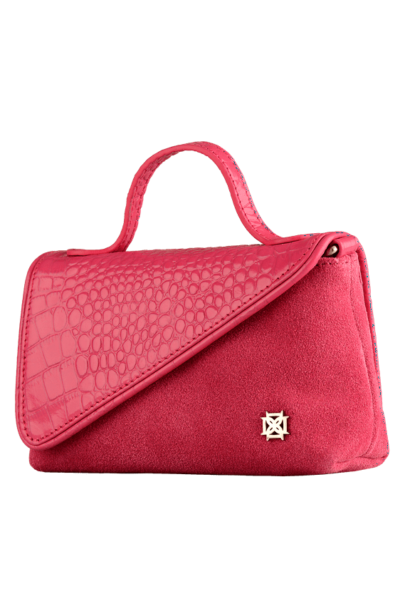 Crossbody Handbag /Clutch Purse Bright Pink Leather/Suede With Removable Shoulder Strap Unisex Raquel