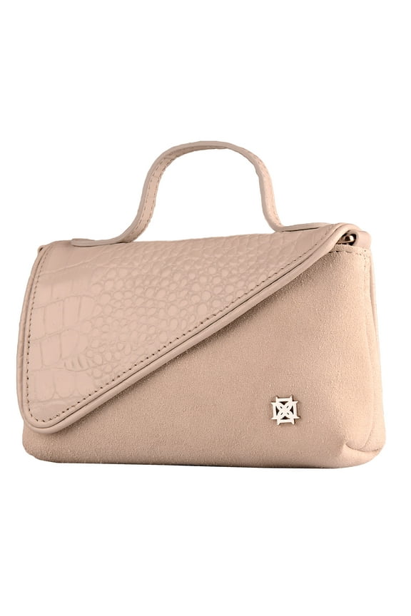 Crossbody Handbag /Clutch Purse Grey Crocodile Embossed Leather/Suede With Removable Shoulder Strap Unisex Raquel