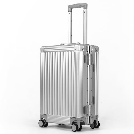 DOMINOX All Aluminum Carry On Luggage Hard Shell Luggage Aluminum Suitcase for Travel Zipperless Luggage Checked Luggage with Silent 360° Spinner Wheels 20 In. (Vertical Grain Style, Sliver)