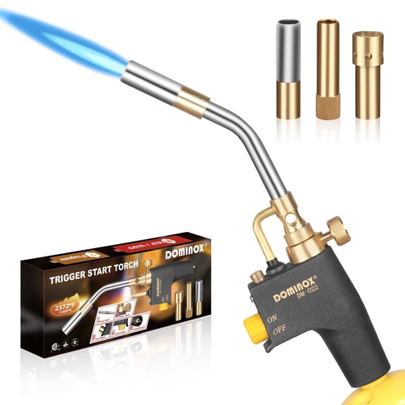 DOMINOX Propane Torch Head with 3 Nozzles, Trigger Start Gas Torch for for Propane, MAP and MAPP, High Intensity Torch Head Kit for Soldering, Welding, Ignition, Cooking