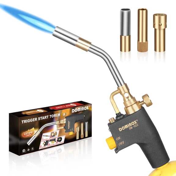 DOMINOX Propane Torch Head with 3 Nozzles, Trigger Start Gas Torch for for Propane, MAP and MAPP, High Intensity Torch Head Kit for Soldering, Welding, Ignition, Cooking