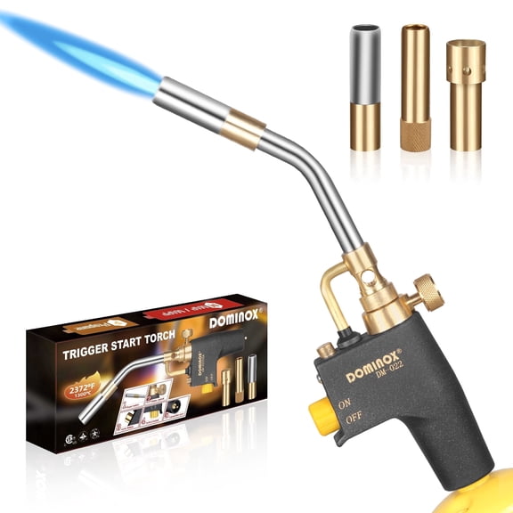 DOMINOX Propane Torch Head with 3 Nozzles, Trigger Start Gas Torch for for Propane, MAP and MAPP, High Intensity Torch Head Kit for Soldering, Welding, Ignition, Cooking