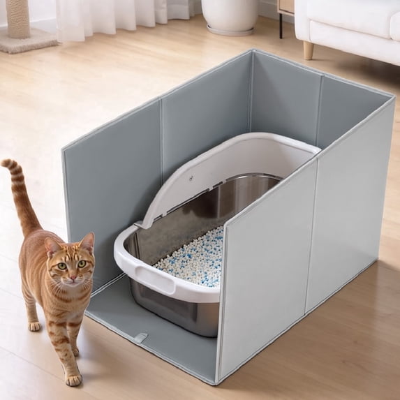 DOMIPET Foldable Cat Litter Box Enclosure Splash Guard XLarge with Removable Mat, Tall for Litter Contained High Side Out Litter Box Keeping Litter Off Floor Easy Clean