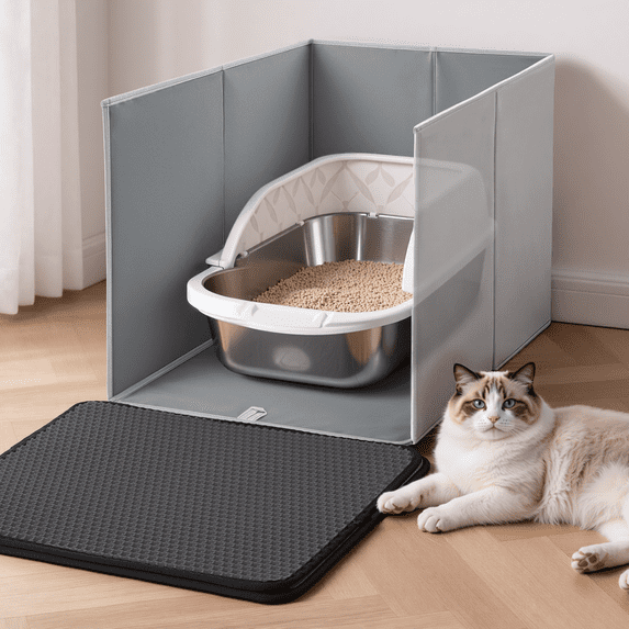 Cat Litter Splash Guard with 2-Layer Sifting Mat, DOMIPET Lightweight Oxford Cloth Cat Litter Box with Splash Guard Anti-Splash Shield, Effortlessly Wipe Clean Surfaces Design