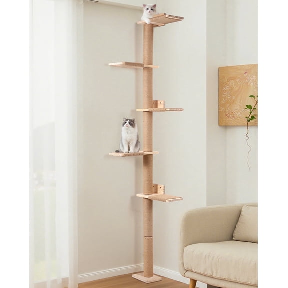 DOMIPET Cat Tree, 5 Tier Floor To Ceiling Cats Tower, Wall-Mounted Cat Scratching Post, Wild Simulation Cats Wall Shelves