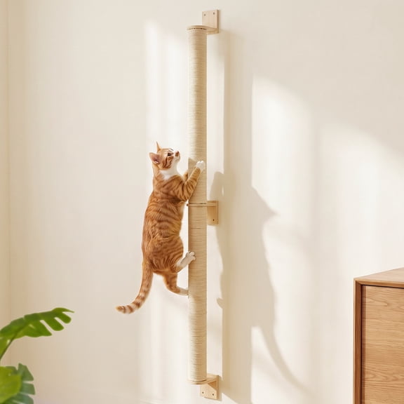 Cat Wall Scratcher, DOMIPET 60" Wall Mounted Cat Scratcher, 2 pack of 30" Sisal Wall Climber for Indoor Large Cat, Easy to Install, Space-Saving