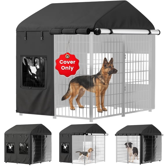 DOMIPET Outdoor Dog Kennel Cover - Full Coverage for 4.2'Dx4.2'Wx4.5'H Dog Cages, Outdoor Dog Kennel Insulation Cover, with Transparent Window, Black (Excluding Dog kennels)