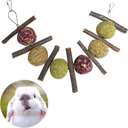 DOMISL Chew Toys Rabbit Hamster Apple Stick Natural Grass Ball Natural Rose Ball Suitable for Rabbit Hamster Parrot Chinchilla Guinea Pig Gerbil