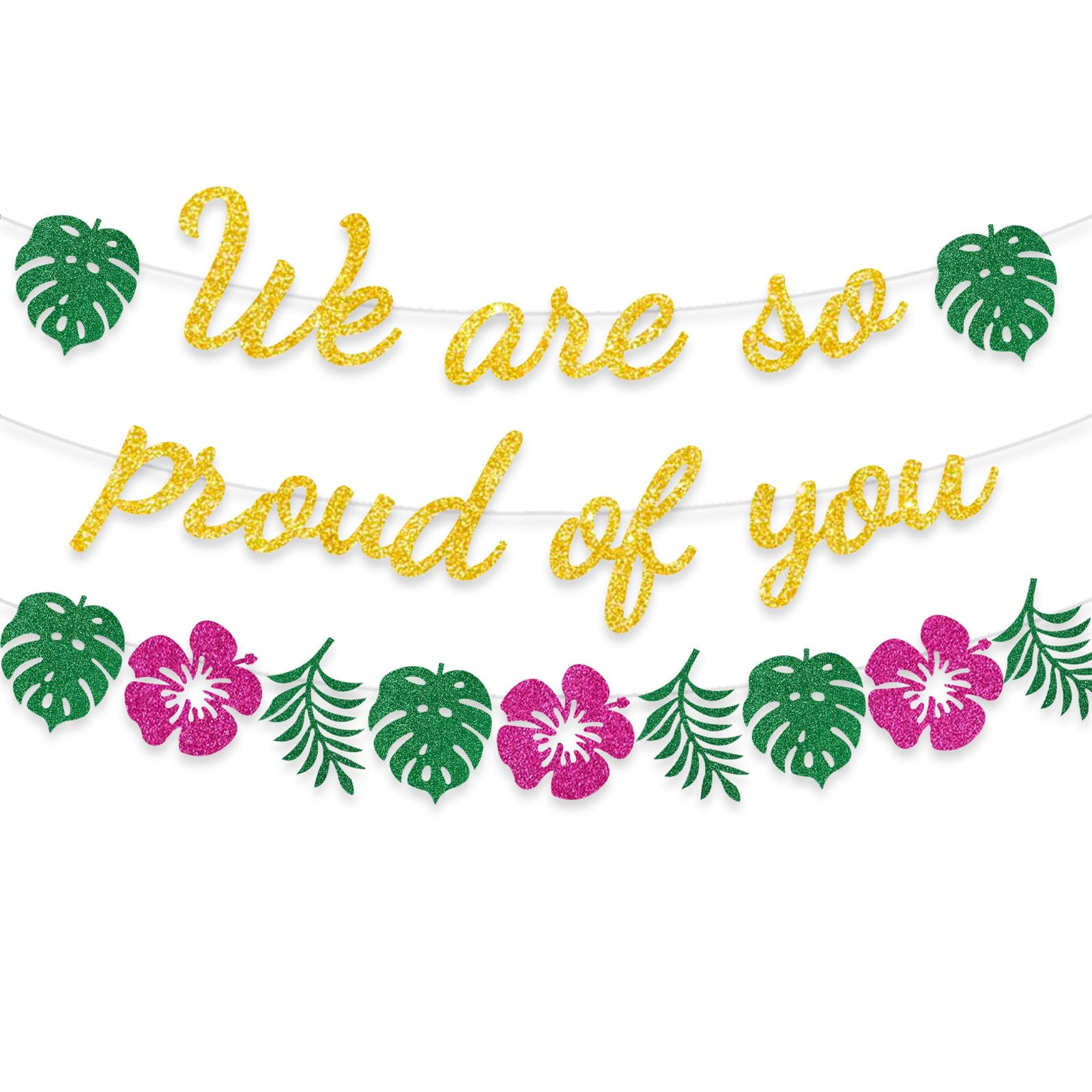 DOMOO OF DREAMS We Are So Proud Of You Palm Leaves Banner Tropical Graduation Party Decoration Luau Hawaiian Themed Grad flower Garland C59