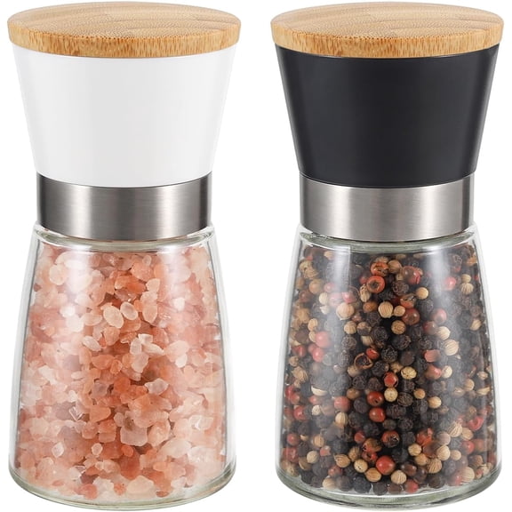 DOMPILC Salt and Pepper Grinder Set Bamboo Lid- Adjustable Coarse Salt and Pepper Mills - Refillable Ceramic Burr Kitchen Gift Manual Spice Grinder Green