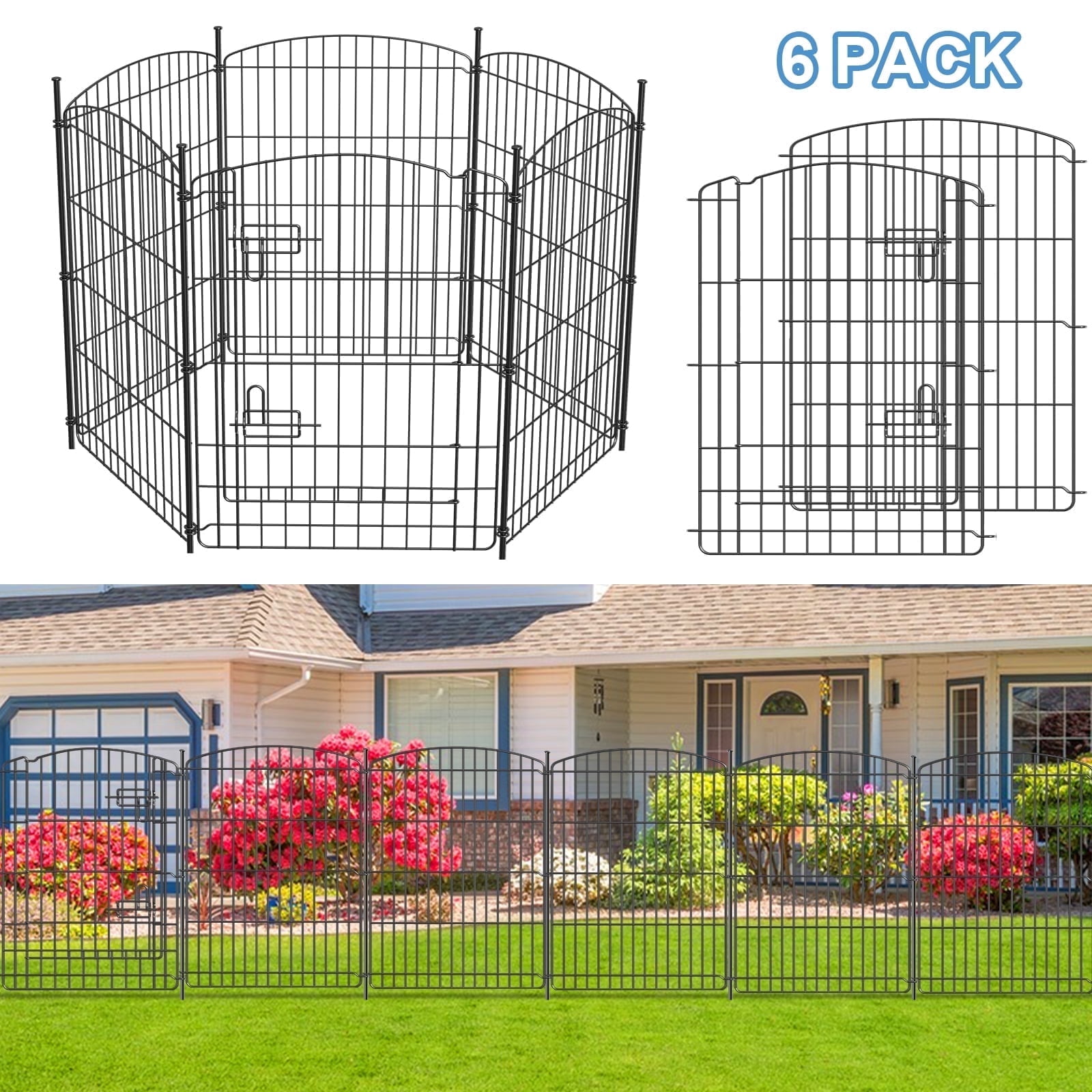 DOMQGA Garden Fence 6 Panels,29.7in(H) x 11.7ft(L) Rustproof Decorative ...