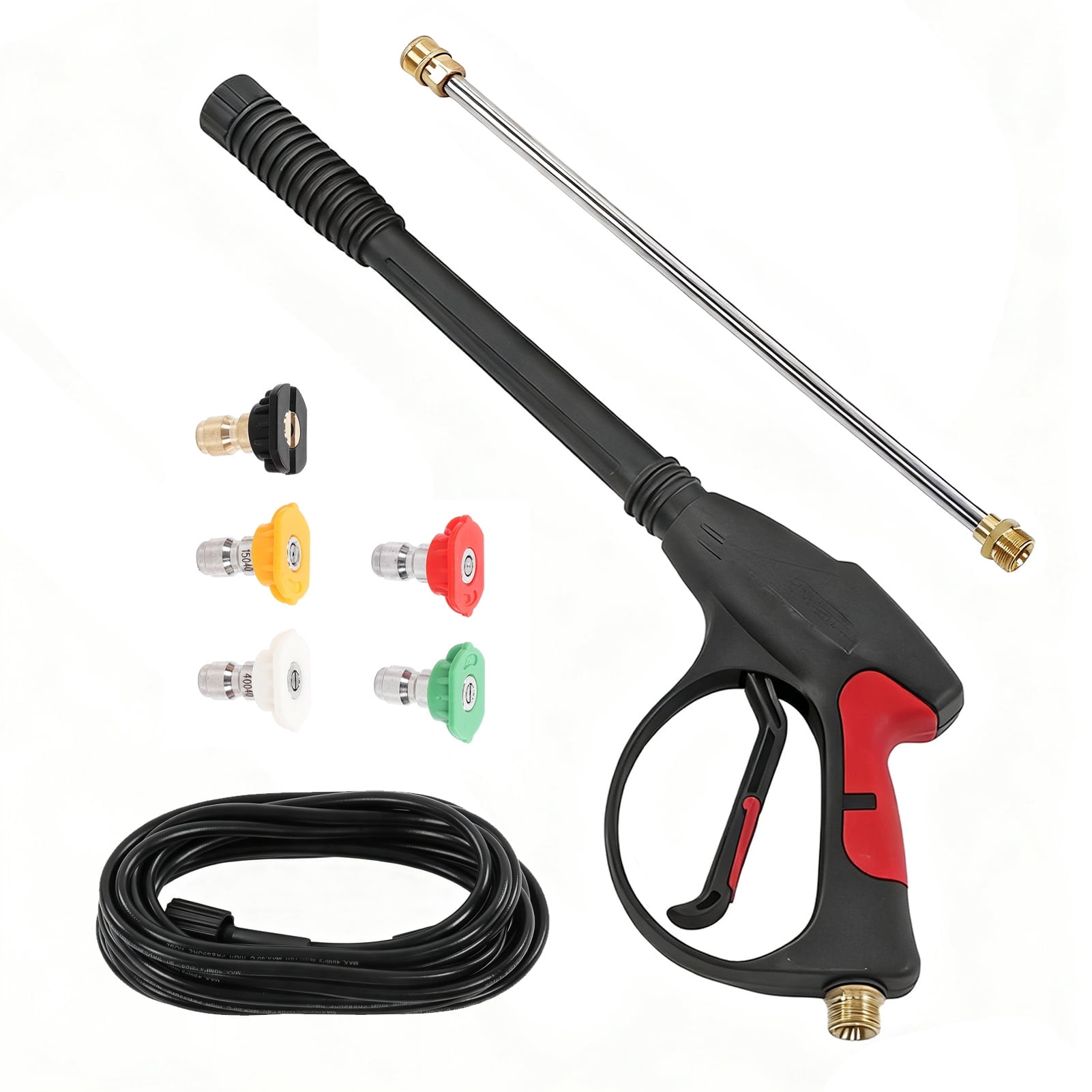 4000 PSI Pressure Washer gun with 18" Wand, M22-14mm Hose Fitting, 1/4” Quick Connect, 5 Spray Nozzles, Safety Trigger, 8.2m Hose for Most Power Washers