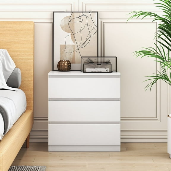 DOMQGA Nightstand, Night Stand 3 Drawers for Bedroom, Bedside Table , Smooth-Gliding Drawers, 23.6"H White