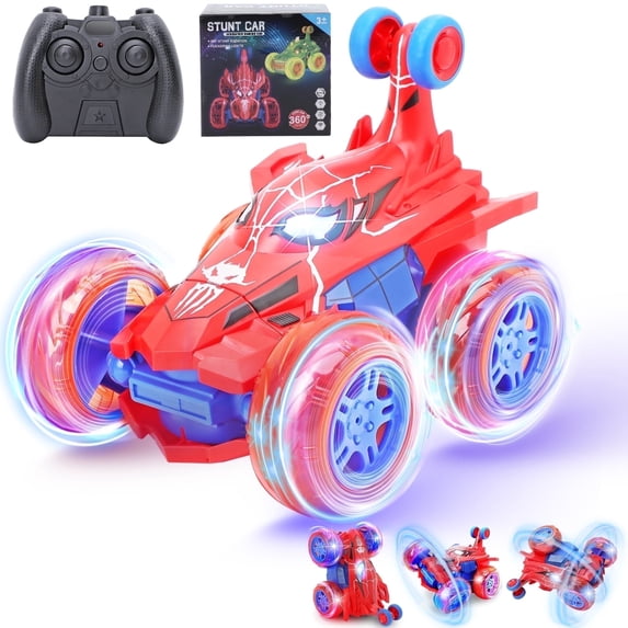 DOMQGA Remote Control Car for Boys Girls, RC Stunt Car, Shark Car for Kids Wheels Lights & 360° Flips,for Kid Birthday Gift