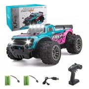 DOMQGA Remote Control Car for Boys Girls,1:20 Off Road RC Car with Cool Lights,2.4 GHz RC Monster Truck All Terrains Electric Toy Car with 2 Rechargeable Batteries