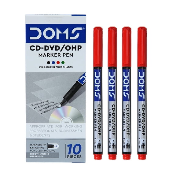 DOMS CD-DVD/OHP Fine Tip Point Pen - RED - Pack of 20ct