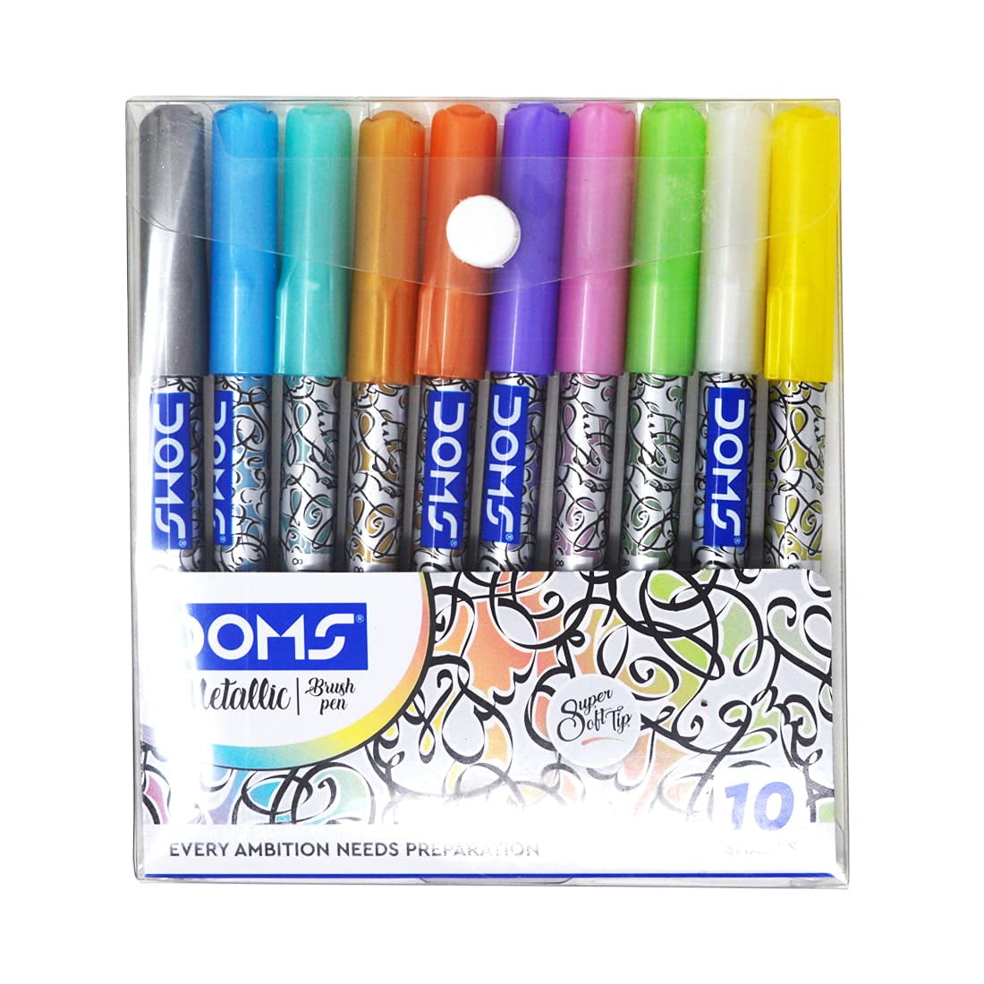 Doms Metallist Series Metallic Brush Pen (10 Assorted Shades), Multicolor