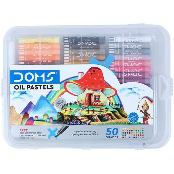 DOMS Oil Pastels, 50 Count,Scrapper and Water Color Pen Included