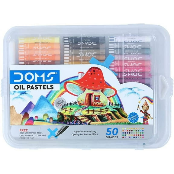 DOMS Oil Pastels, 50 Count,Scrapper and Water Color Pen Included