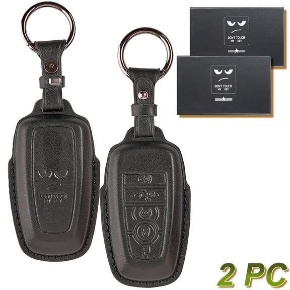 DON'T TOUCH MY KEY 2X Car Key Shell Cover Case Genuine Leather for Ford F150 Raptor Edge Expedition