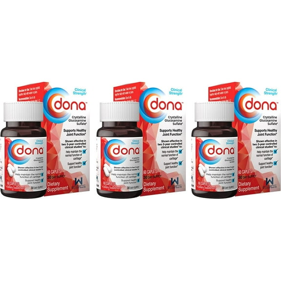 DONA Crystalline Glucosamine Sulfate, 750 Mg, Joint Supplement Pills for Knee Comfort & Joint Health Support, 750 Mg, 60 Count 3 Pack