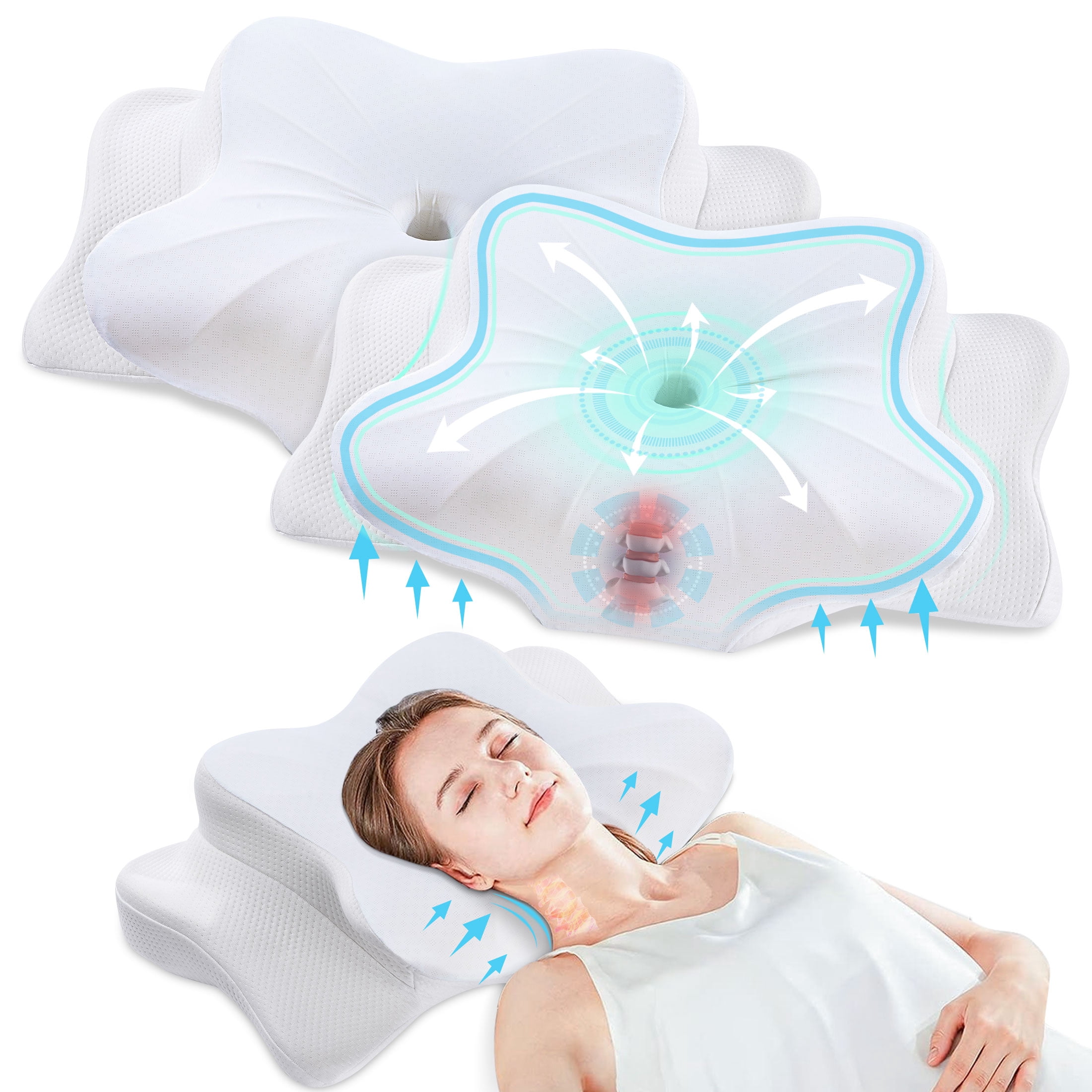DONAMA 2 Pack Cervical Pillow for Neck Pain Relief,Memory Foam Pillow