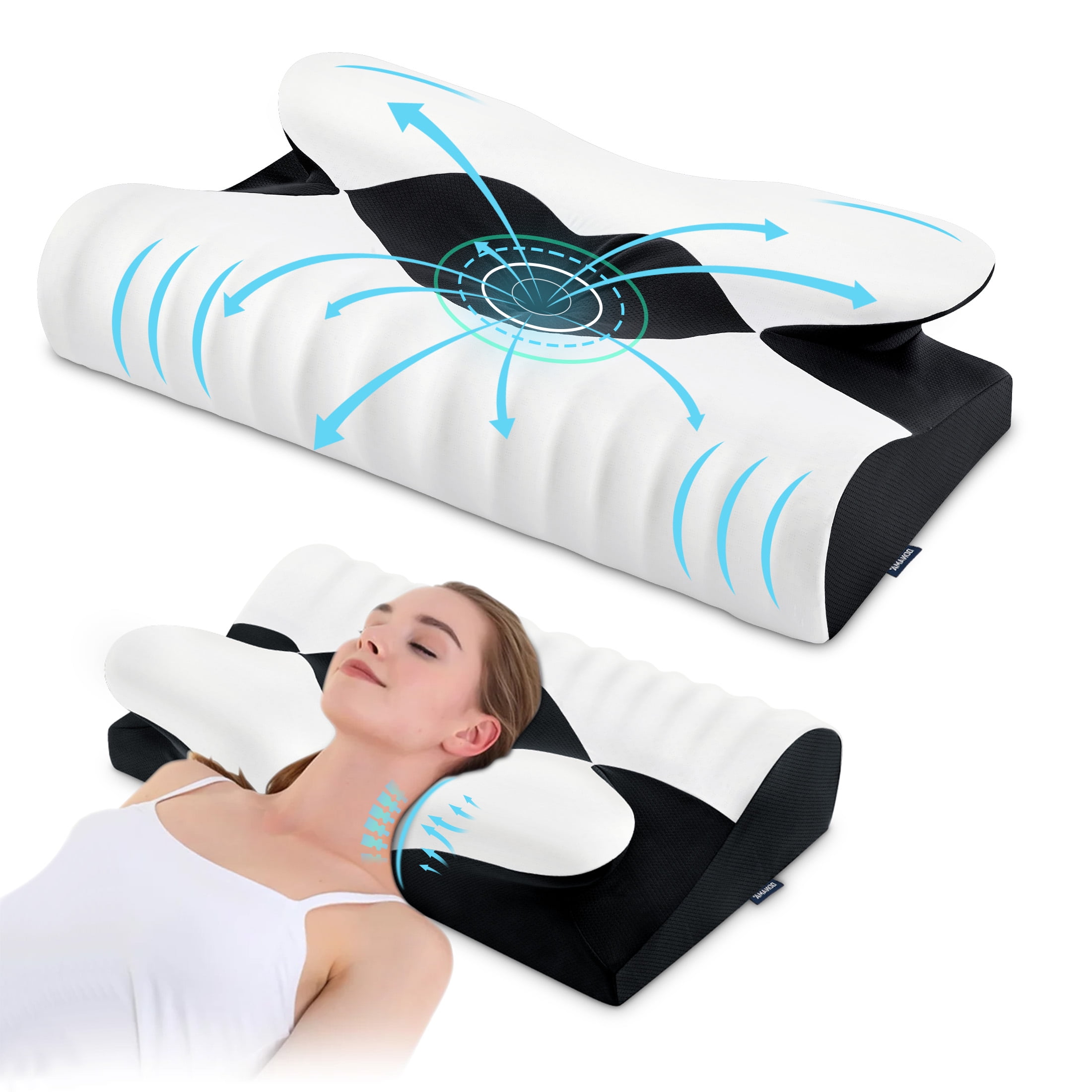 DONAMA Cervical Neck Pillow for Pain Relief Sleeping,Memory Foam Pillow with Breathable Pillowcase,Orthopedic Ergonomic Contoured Support for Side,Back and Stomach,Queen Size 23.62"×14.17"×4.72" Black