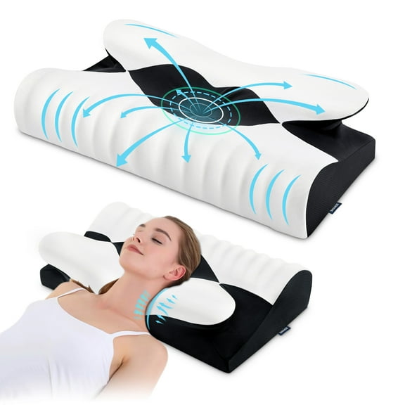 DONAMA Cervical Neck Pillow for Pain Relief Sleeping,Memory Foam Pillow with Breathable Pillowcase,Orthopedic Ergonomic Contoured Support for Side,Back and Stomach,Queen Size 23.62"×14.17"×4.72" Black