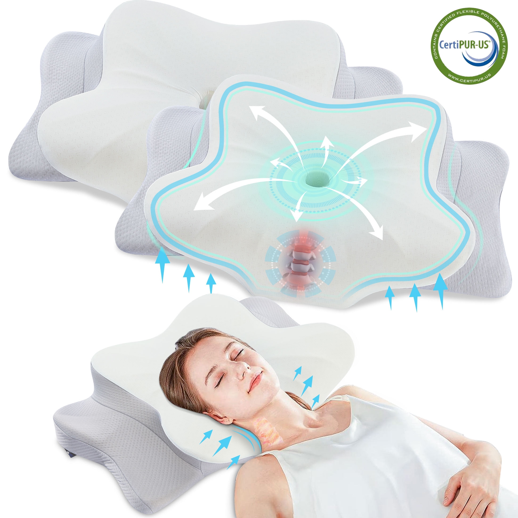 DONAMA Cervical Pillow for Neck Pain Relief,2 Pack Contour Memory Foam