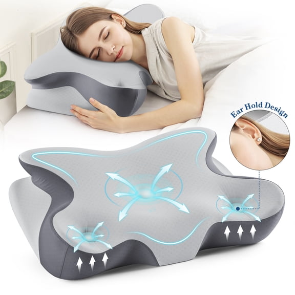MOONORAH Cervical Pillow for Neck and Shoulder, Ergonomic Side Sleeper Pillow for Neck Support, Contour Memory Foam Pillows for Side Back & Stomach Sleepers with Cooling Pillowcase, Dark Gray