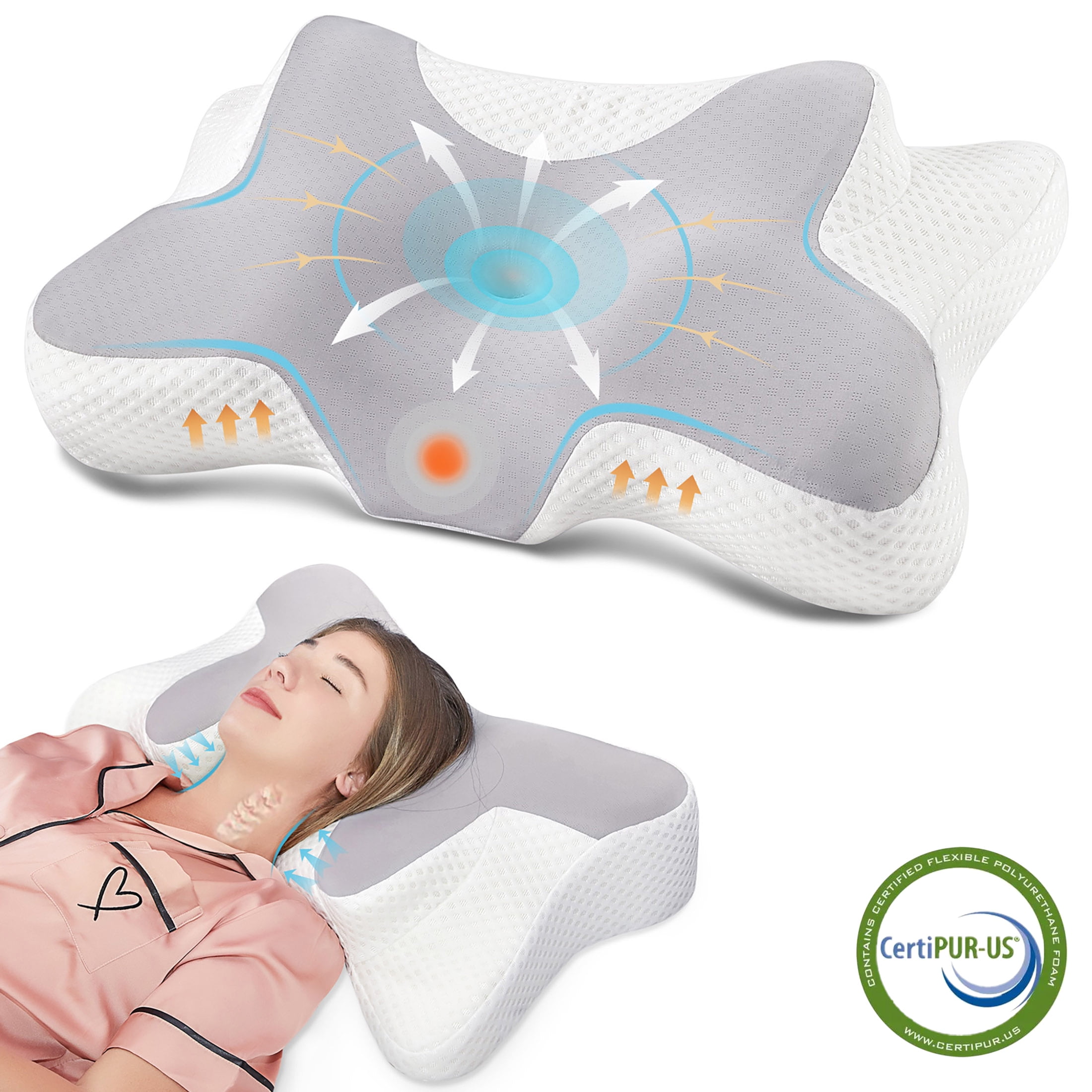 DONAMA Cervical Pillow for Sleeping Memory Foam Neck Pain Relief Contour Orthopedic Ergonomic Pillows for Women Side Sleepers Queen Size