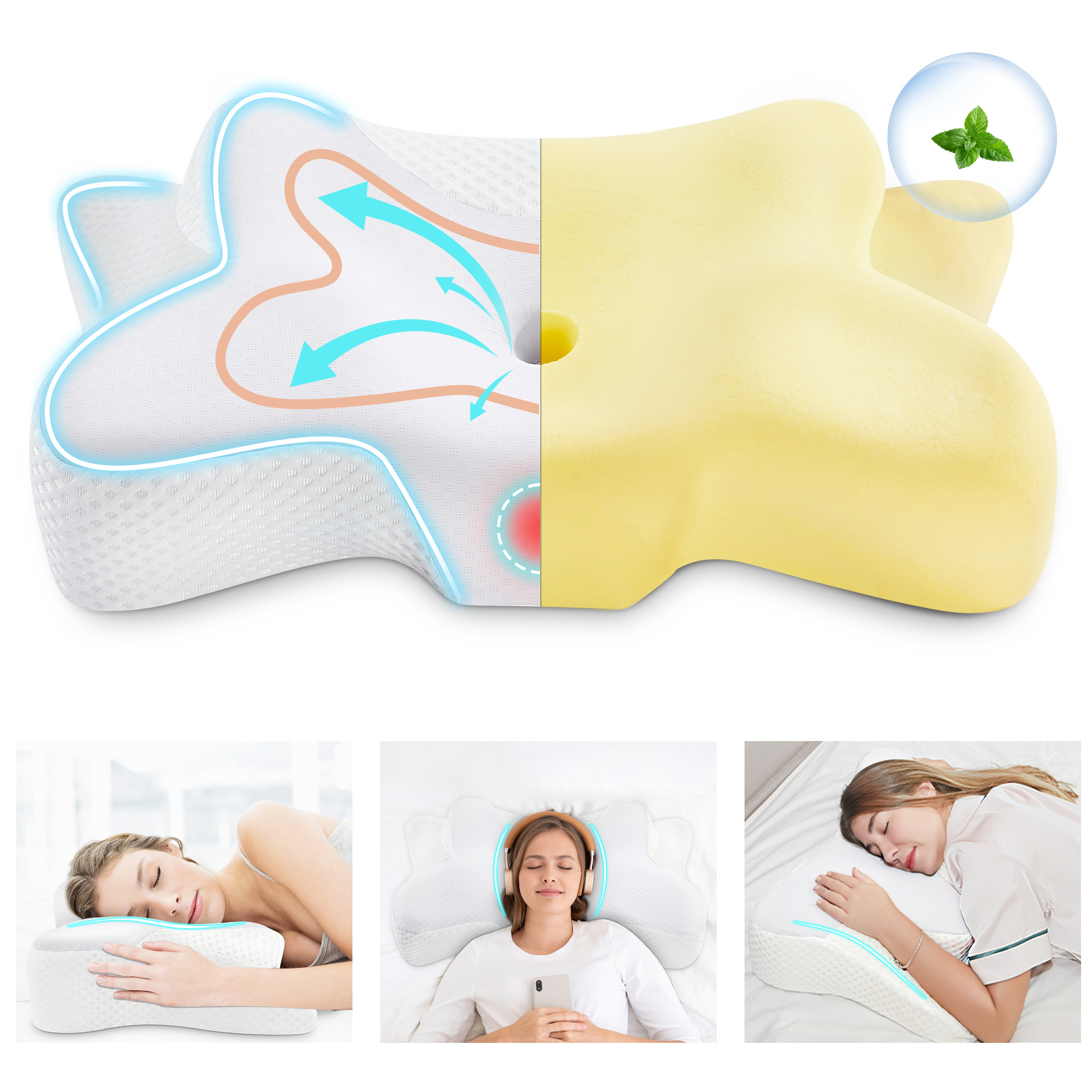 DONAMA Cervical Pillow for Neck Pain Relief, Orthopedic Sleeping Side