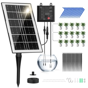 DONAMA Drip Irrigation System, Solar Automatic Drip Irrigation Kit for Garden with 12 Timing Modes, Flower Watering System for 15 Potted Plants for Greenhouse Yard Lawn Outdoor Indoor