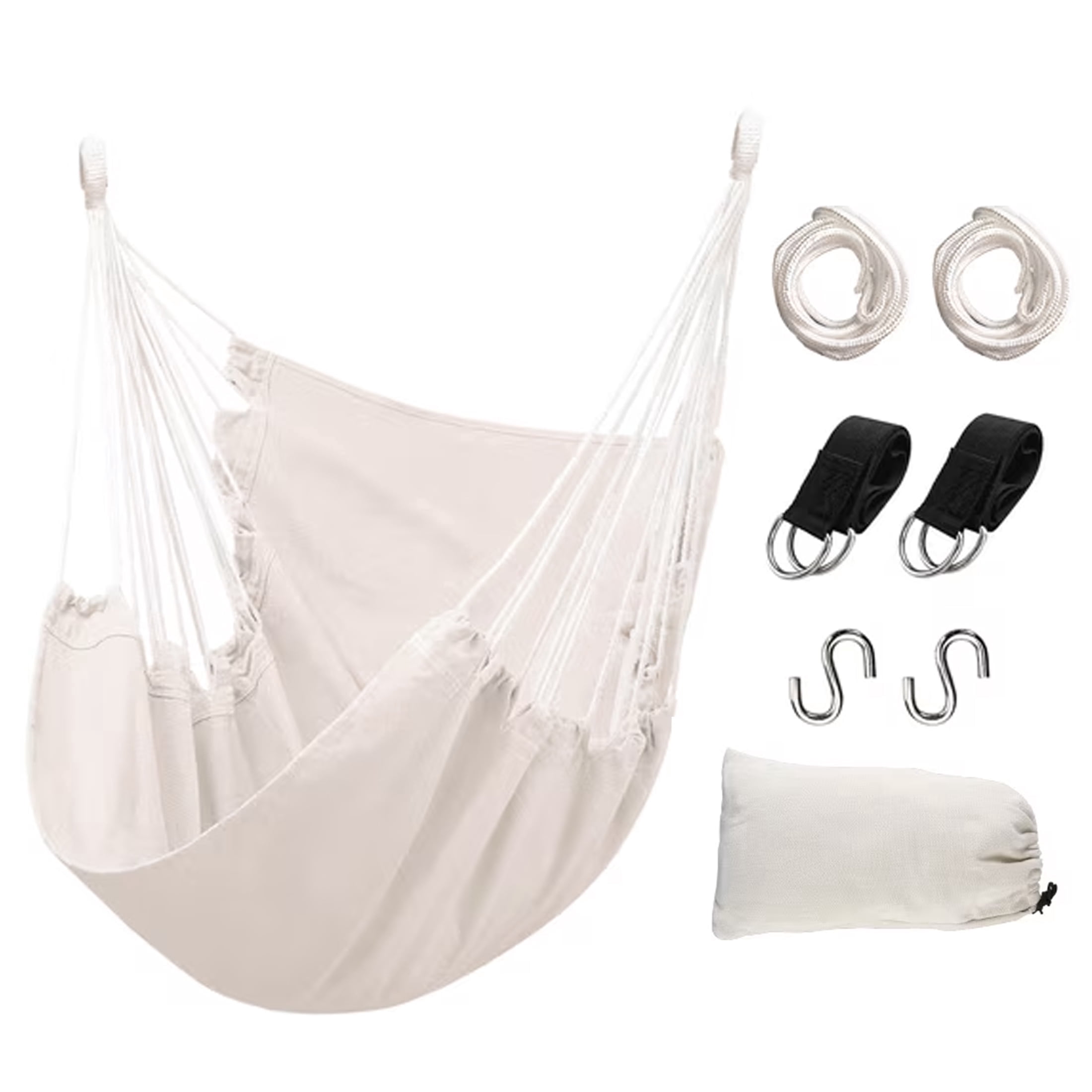DONAMA Hammock Chair Hanging Rope Swing 330lbs Capacity 51"x39" Canvas for Indoor Outdoor Use Beige