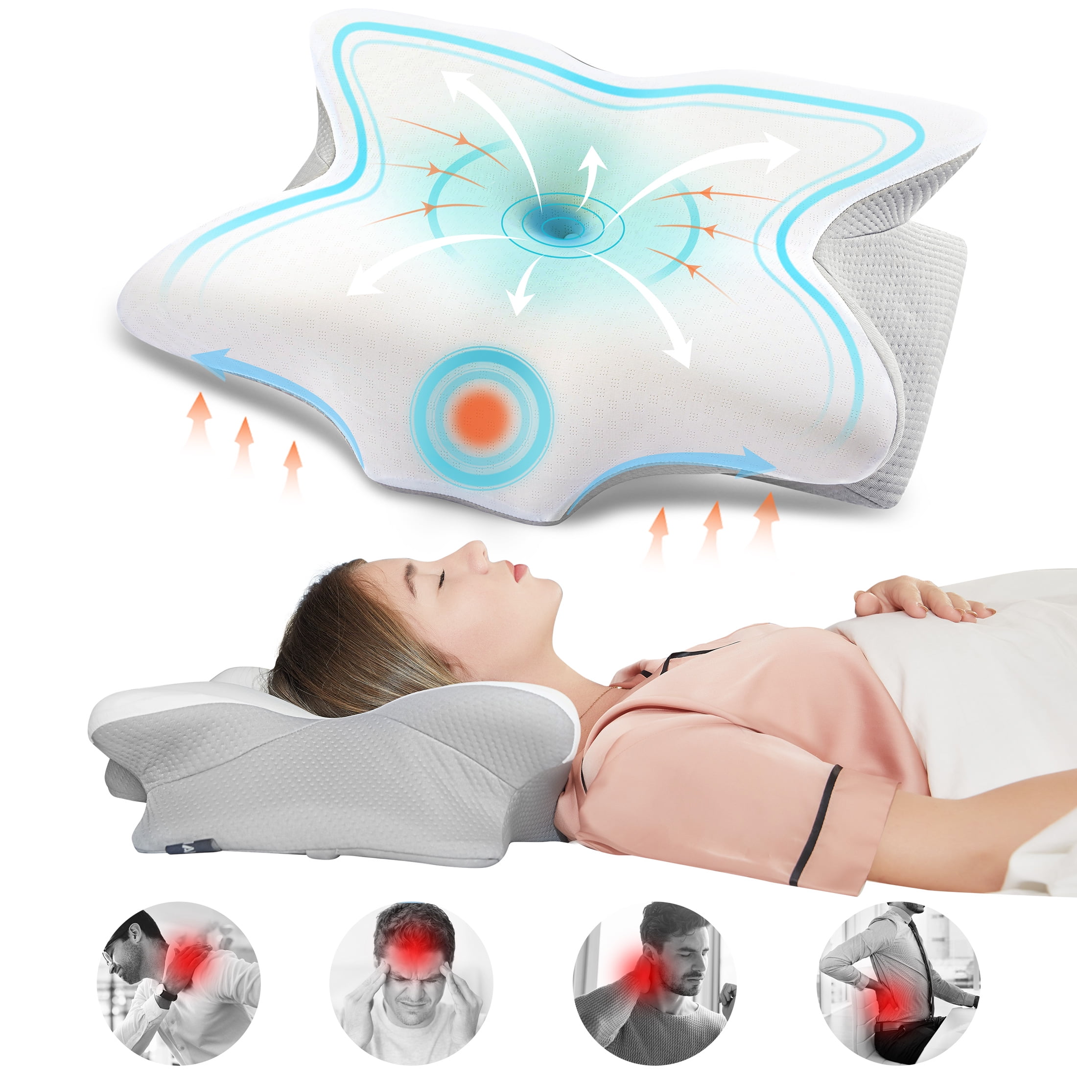 Hollow Design Odorless Memory Foam Pillows with Cooling Case