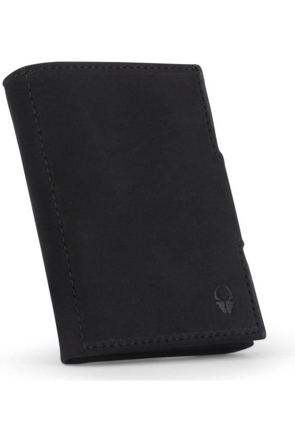Vintage Black Wallet - Modern Slim Trifold with RFID Protection, Up to 11 Cards, Genuine Leather for Men and Women (Without Coin Pocket)