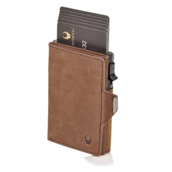 DONBOLSO Wallet Flip I Slim Wallet with Flip Case I Leather Purse with RFID Protection I Card Holder for Up to 10 Cards I Mini Wallet for Men and Ladies I Without Coin Pocket I Vintage Brown