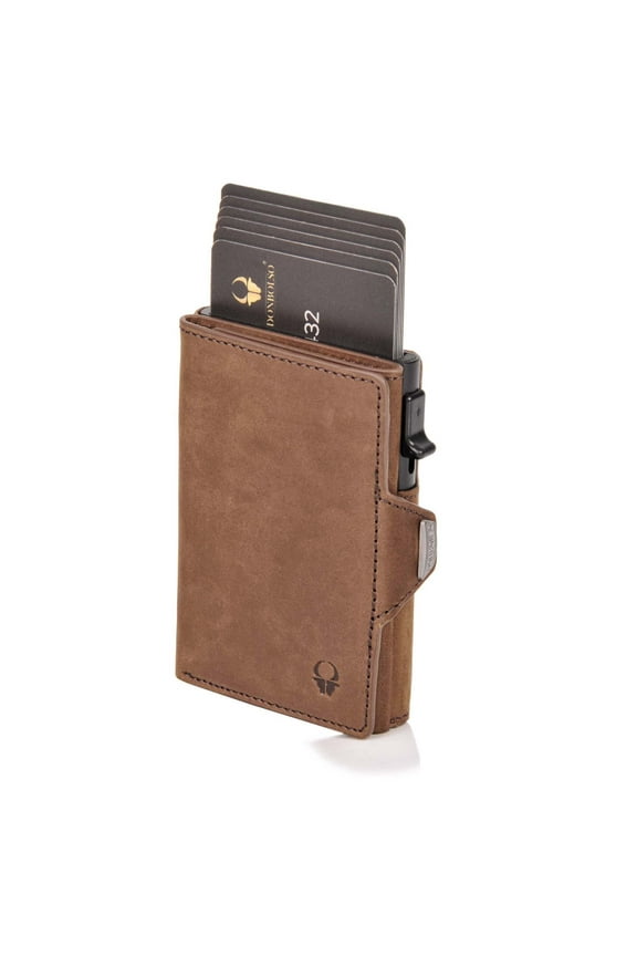 Wallet Flip I Slim Wallet with Flip Case I Leather Purse with RFID Protection I Card Holder for Up to 10 Cards I Mini Wallet for Men and Ladies I Without Coin Pocket I Vintage Brown